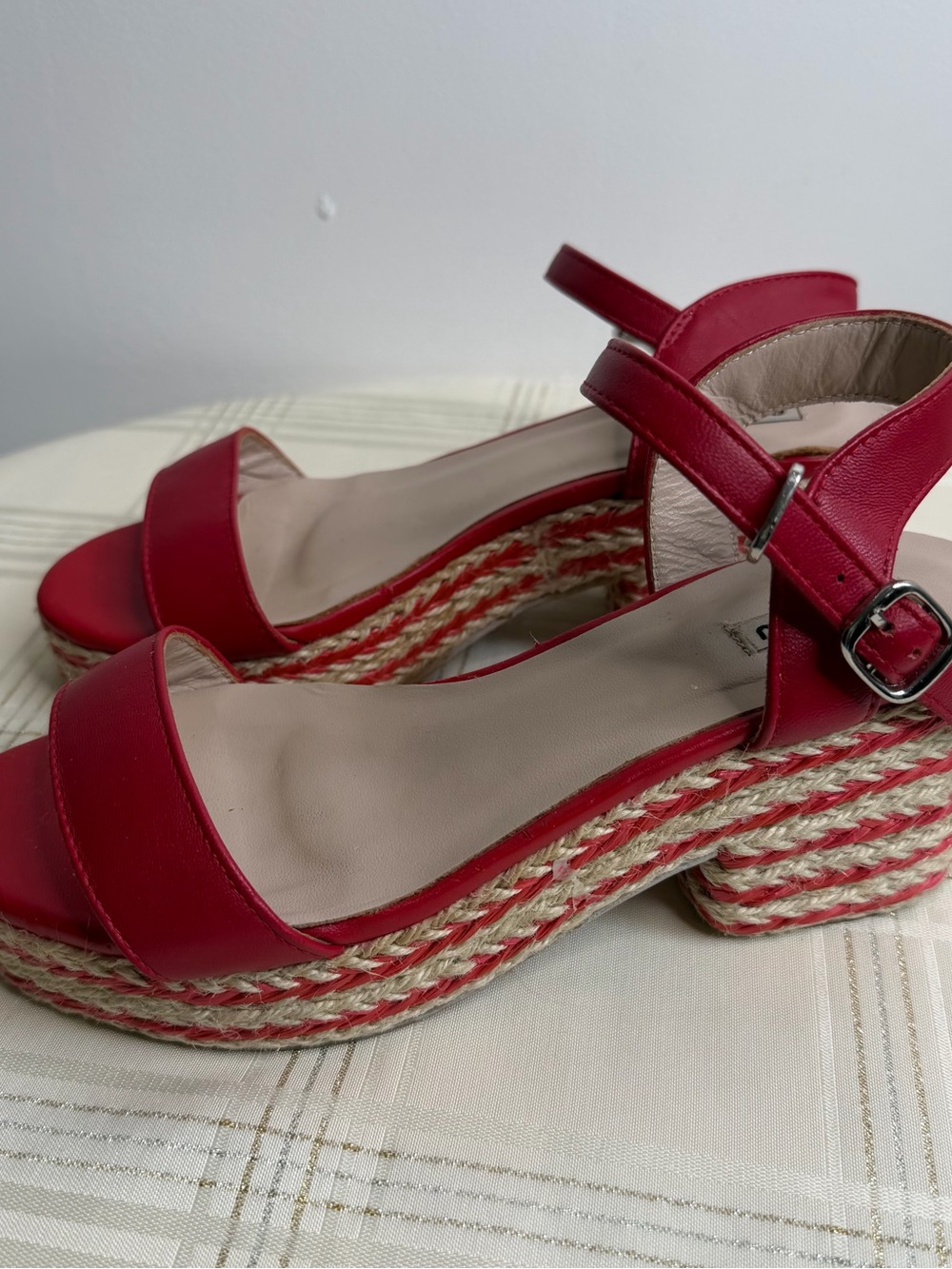Miu Miu Red Leather Espadrille Platform Sandals